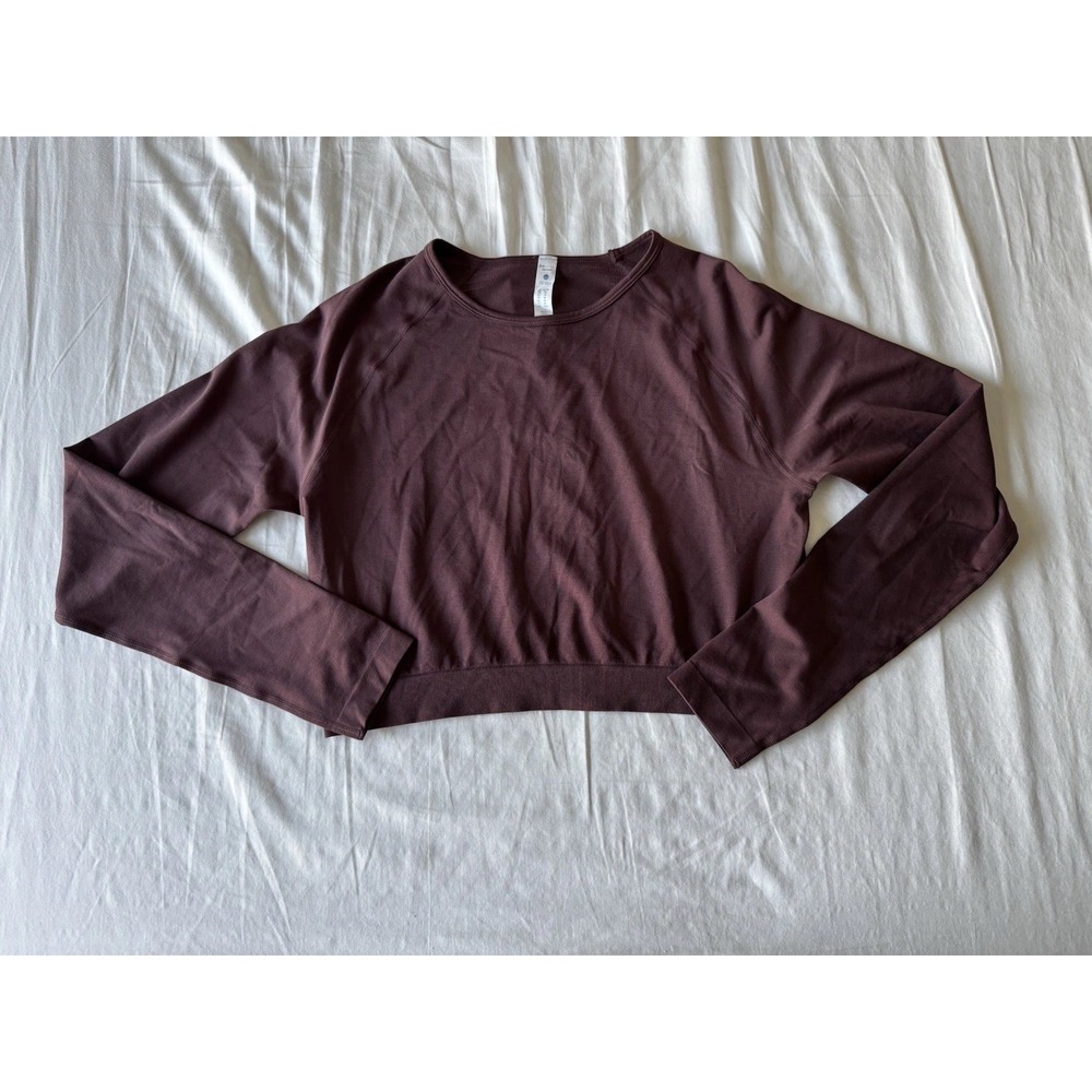 CRZ YOGA Size XL Red Merlot Cropped Long Sleeve Athletic Top Shirt Workout EUC
